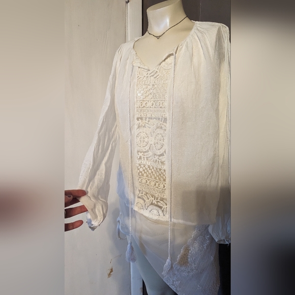 Boho drawstring hippie vintage style Woodstock flowy spring summer cotton large - Picture 3 of 5